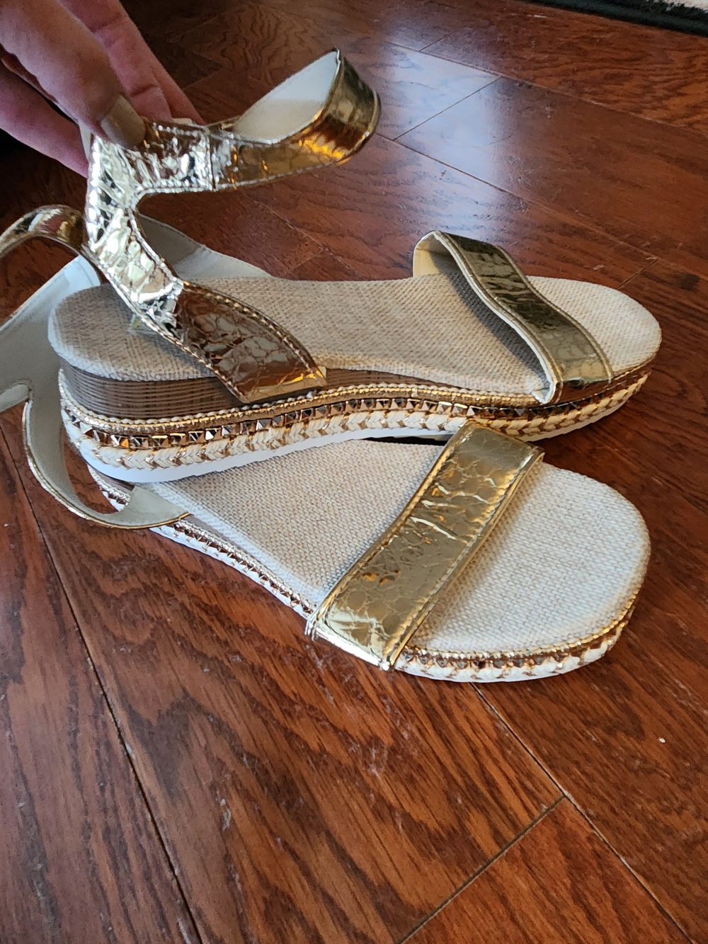 Gold Ankle-Strap Platform Sandals